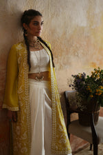 Load image into Gallery viewer, Yellow Floral Kantha Jacket &amp; Skirt
