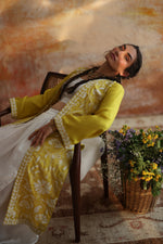 Load image into Gallery viewer, Yellow Floral Kantha Jacket &amp; Skirt
