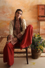 Load image into Gallery viewer, Beige &amp; Rust Kantha Jacket &amp; Palazzo
