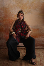 Load image into Gallery viewer, Black &amp; Red Floral Kantha Dupatta &amp; Palazzo
