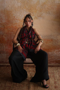 Black & Red Floral Kantha Dupatta & Palazzo