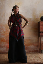 Load image into Gallery viewer, Black &amp; Red Floral Kantha Dupatta &amp; Palazzo
