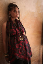Load image into Gallery viewer, Black &amp; Red Floral Kantha Dupatta &amp; Palazzo

