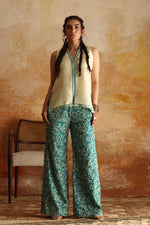 Load image into Gallery viewer, Cream Raw Silk Top &amp; Aqua Green Kantha Pants
