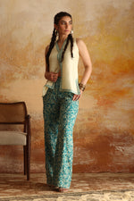Load image into Gallery viewer, Cream Raw Silk Top &amp; Aqua Green Kantha Pants
