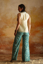 Load image into Gallery viewer, Cream Raw Silk Top &amp; Aqua Green Kantha Pants
