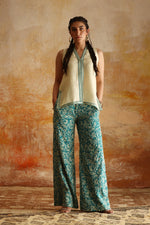 Load image into Gallery viewer, Cream Raw Silk Top &amp; Aqua Green Kantha Pants
