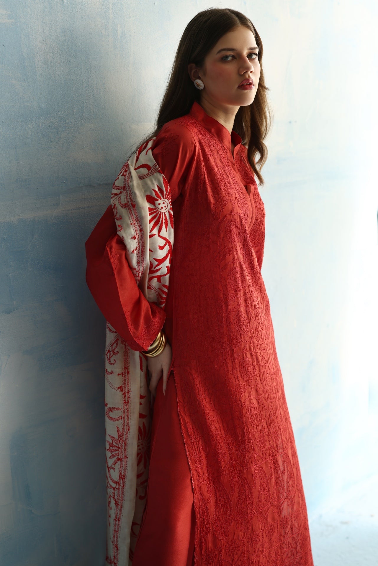 Tomato Red Tusser Silk Kurta