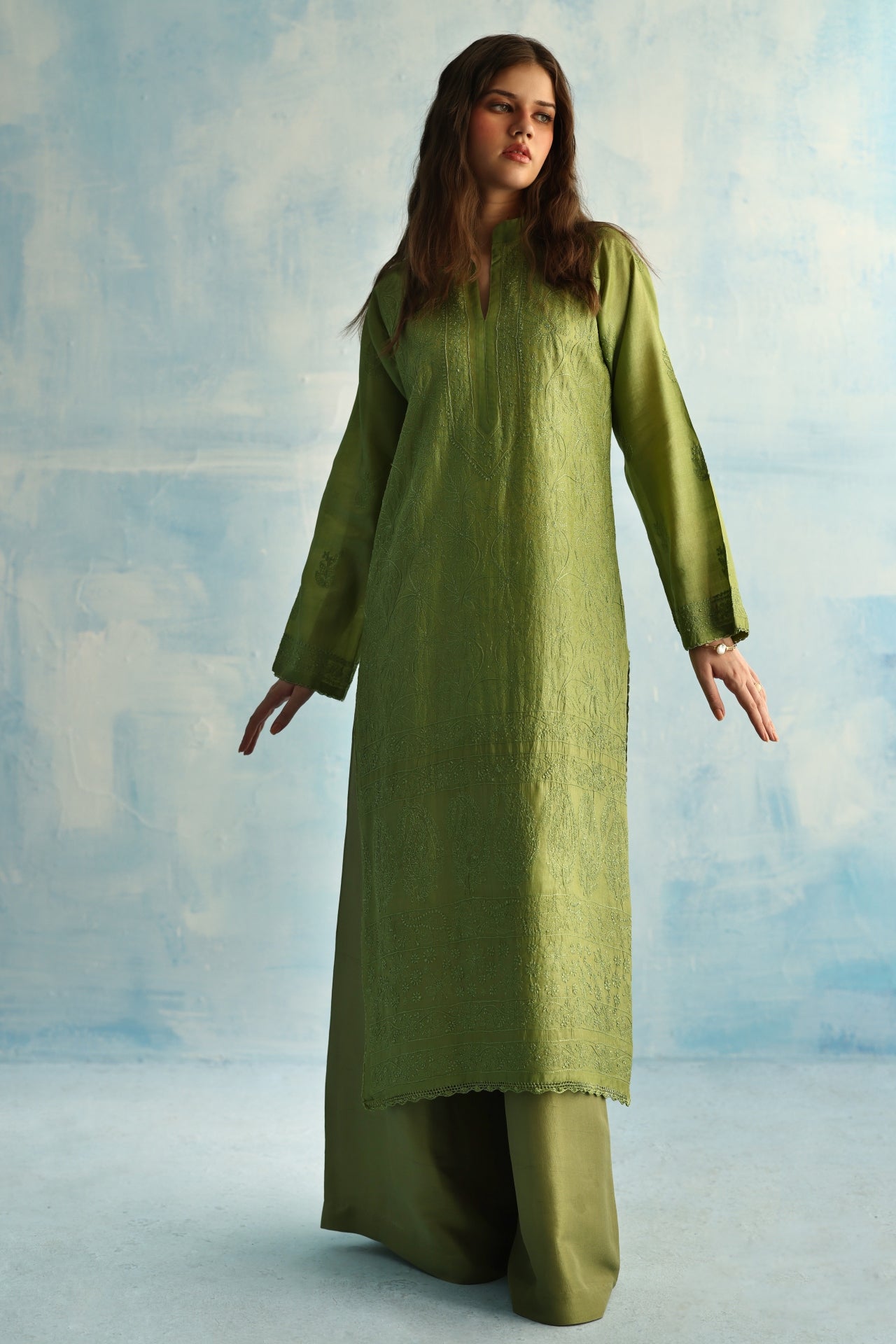 Citrus Green Tusser Silk Kurta