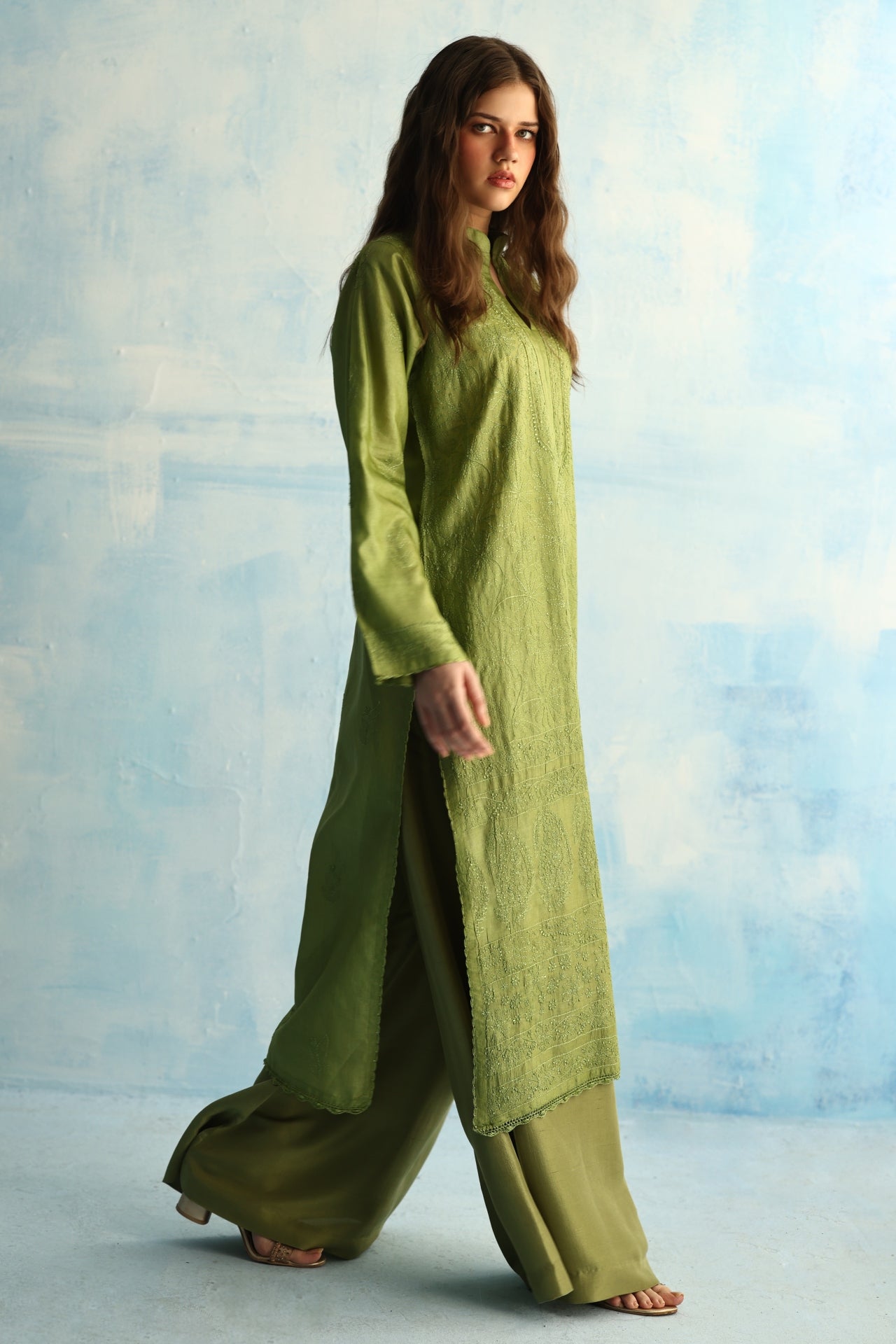 Citrus Green Tusser Silk Kurta