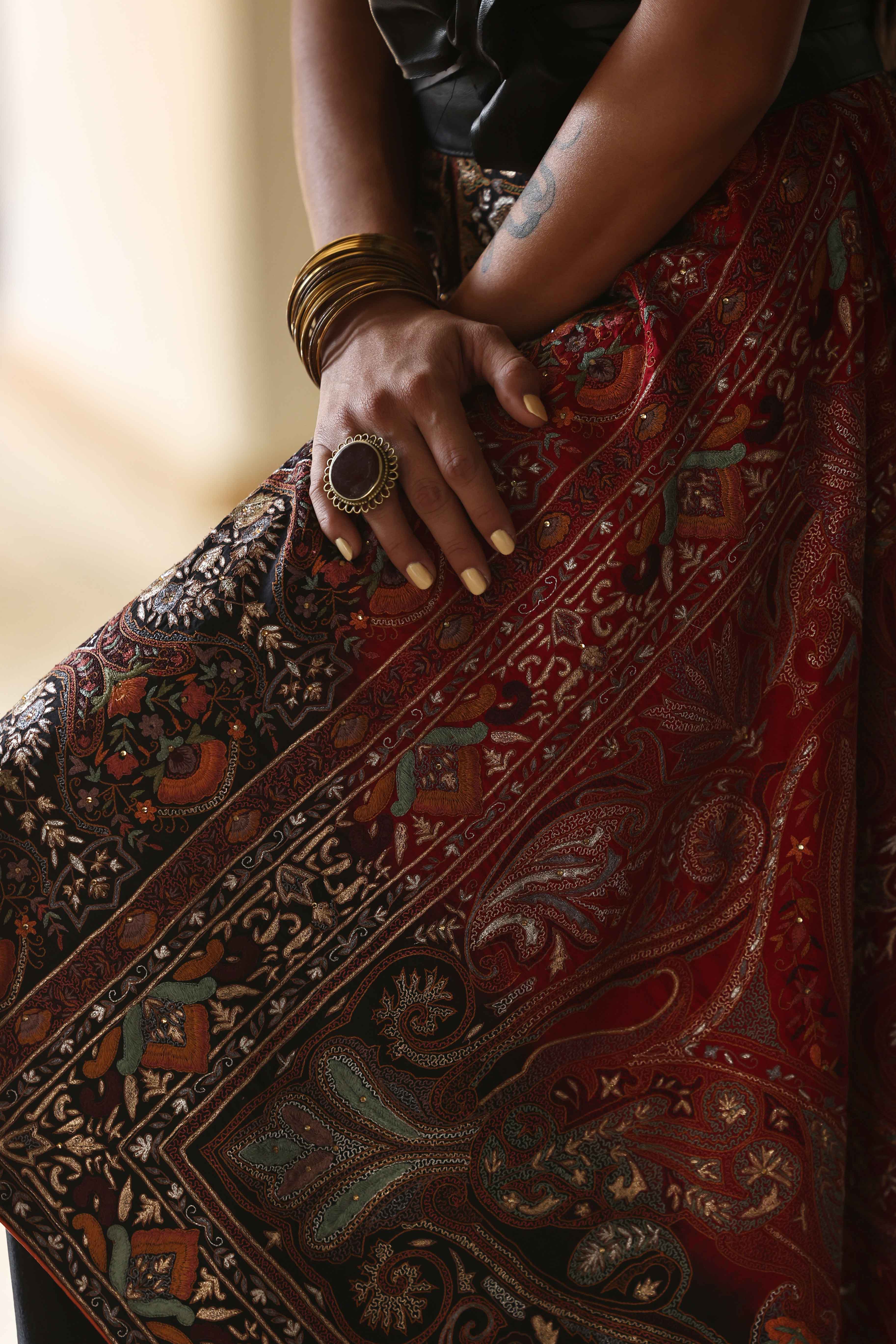 Black & Red Kashidakari Dupatta