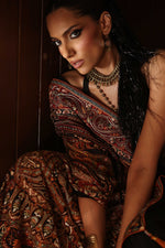 Load image into Gallery viewer, Black, Rust &amp; Gold Kashida Kari Dupatta
