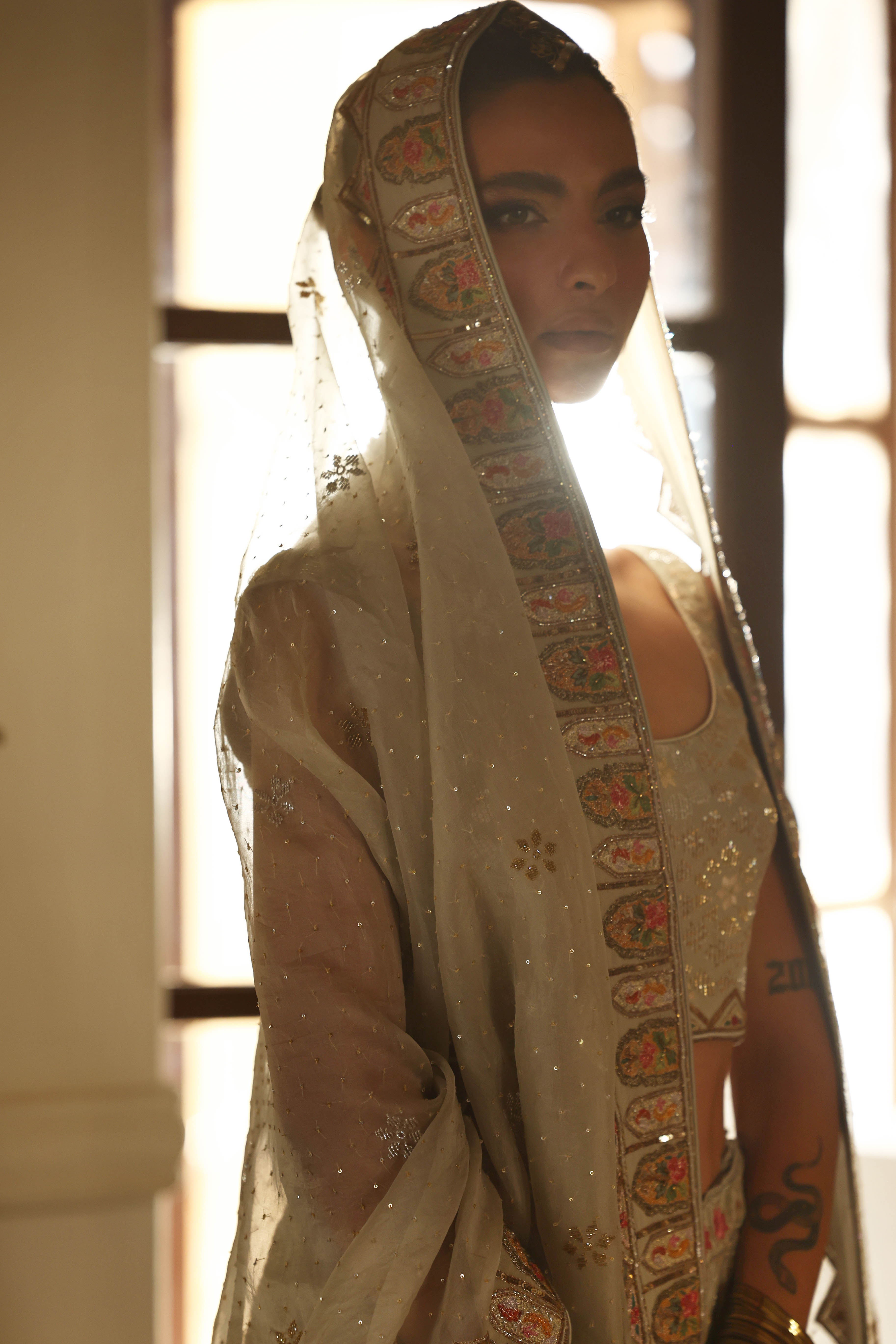 Pastel Green & Gold Kashida Kari Lehenga