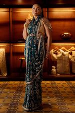 Load image into Gallery viewer, Teal Cutdana &amp; Sequins Saree
