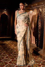 Load image into Gallery viewer, Ivory &amp; Mint Green Cutdana &amp; Sequins Saree
