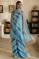 Load image into Gallery viewer, Blue Tie Dye  Shirt, Palazzo &amp; Dupatta
