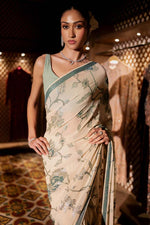 Load image into Gallery viewer, Ivory &amp; Mint Green Cutdana &amp; Sequins Saree
