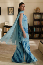 Load image into Gallery viewer, Blue Tie Dye  Shirt, Palazzo &amp; Dupatta

