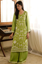 Load image into Gallery viewer, Citrus Green Floral Kantha Shirt &amp; Palazzo
