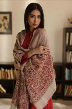 Load image into Gallery viewer, Beige &amp; Red Kantha Dupatta
