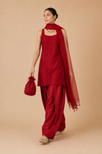 Load image into Gallery viewer, Deep Red Chikankari Kurta, Dupatta &amp; Farshi Shalwar
