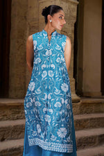 Load image into Gallery viewer, Blue Floral Kantha Shirt &amp; Palazzo
