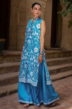 Load image into Gallery viewer, Blue Floral Kantha Shirt &amp; Palazzo
