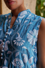 Load image into Gallery viewer, Blue Floral Kantha Shirt &amp; Palazzo

