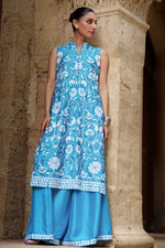 Load image into Gallery viewer, Blue Floral Kantha Shirt &amp; Palazzo
