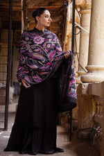 Load image into Gallery viewer, Black &amp; Purple Tree of Life Kantha Dupatta
