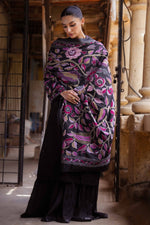 Load image into Gallery viewer, Black &amp; Purple Tree of Life Kantha Dupatta
