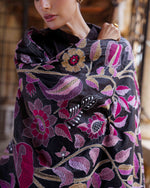 Load image into Gallery viewer, Black &amp; Purple Tree of Life Kantha Dupatta
