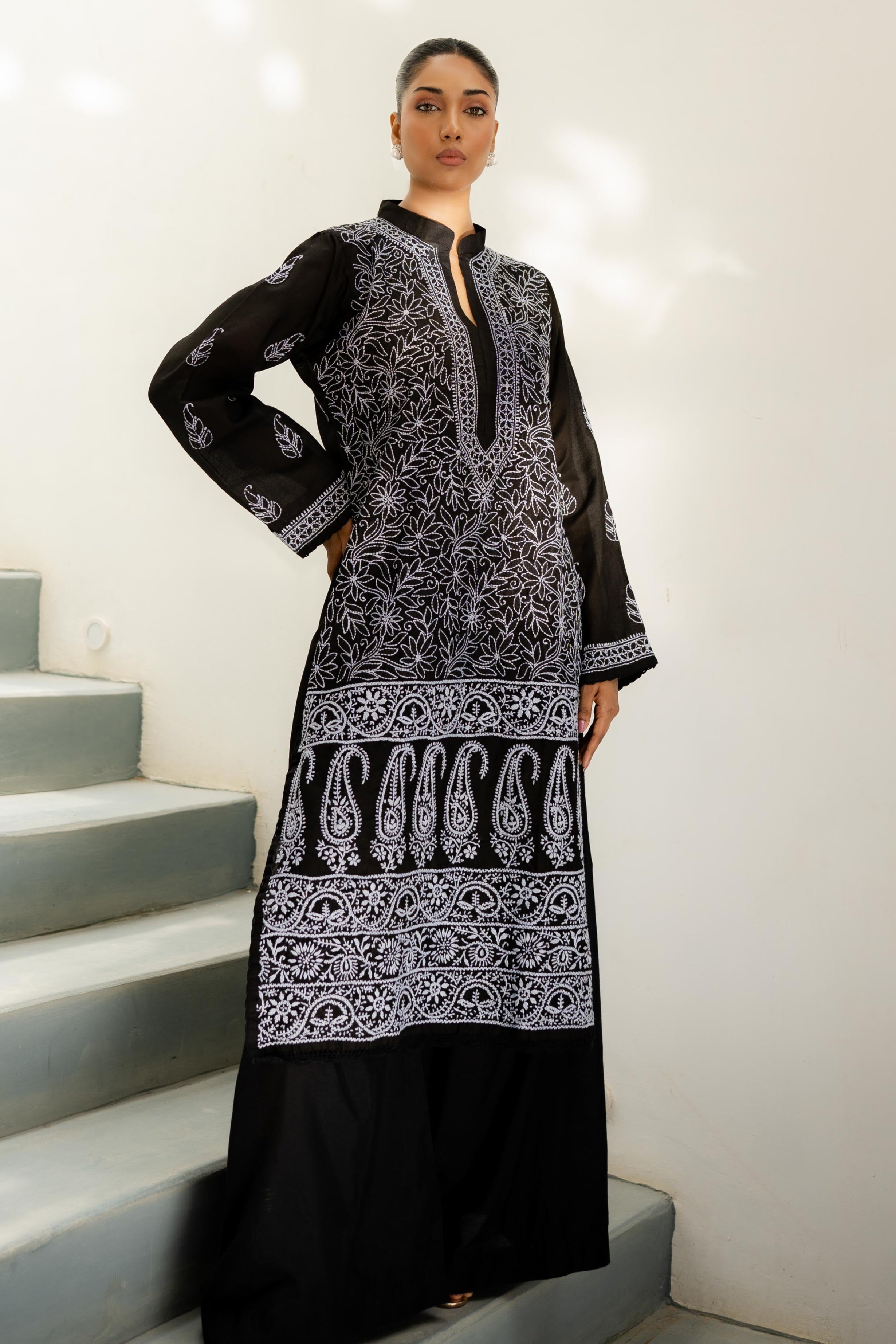 Black & White Chikankari Kurta
