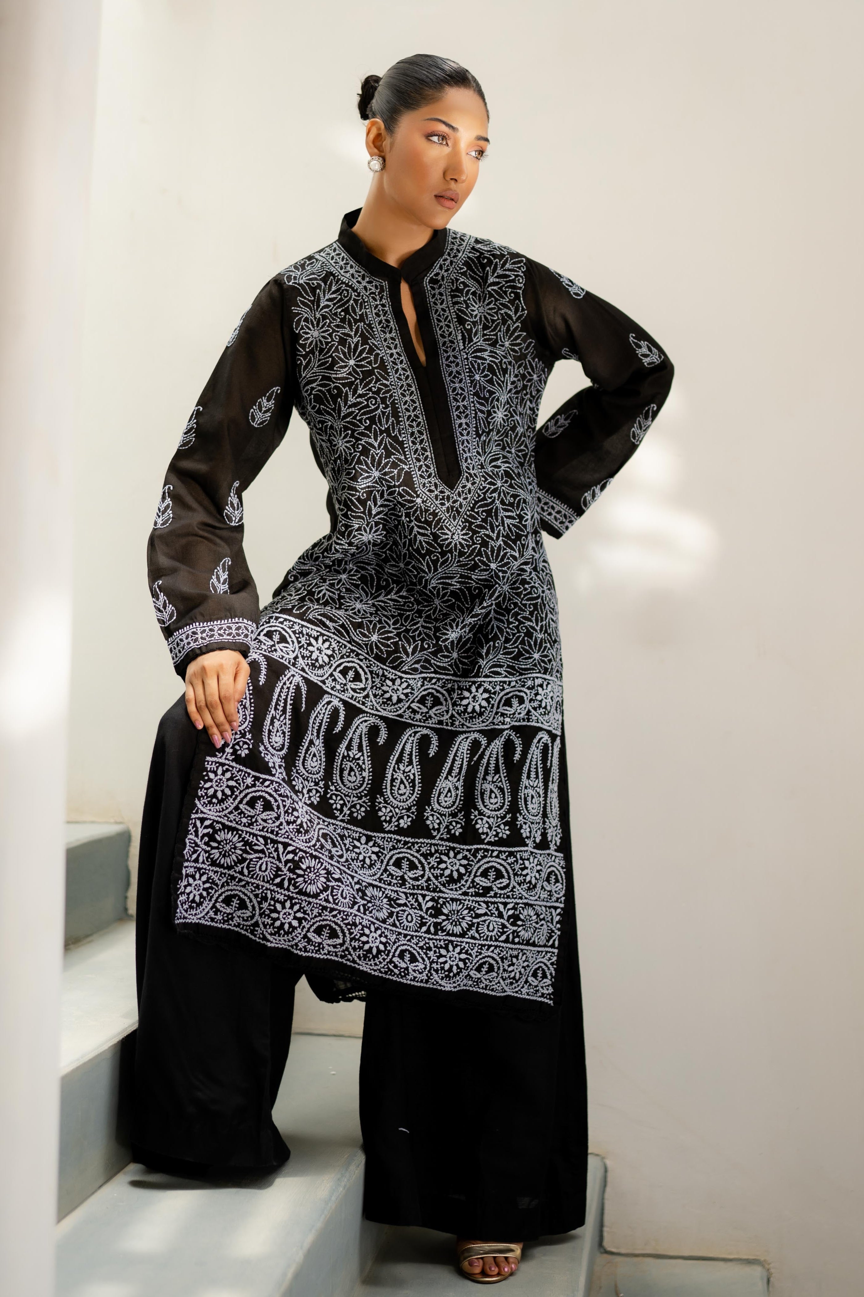 Black & White Chikankari Kurta