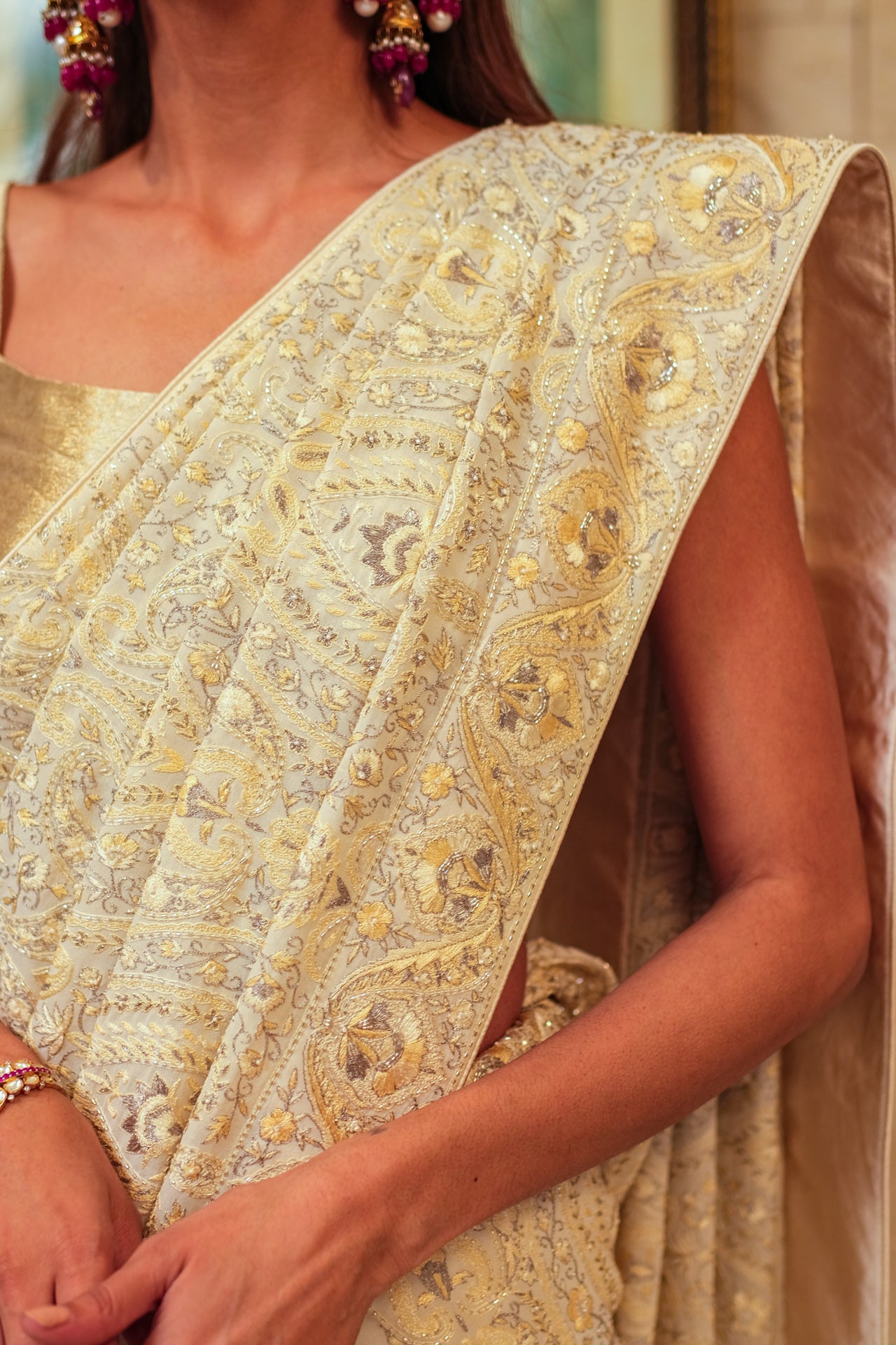 Ivory & Silver Kashidakari Saree