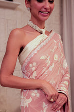 Load image into Gallery viewer, Tea Pink &amp; Off White Floral  Saree
