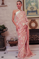 Load image into Gallery viewer, Tea Pink &amp; Off White Floral  Saree
