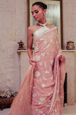 Load image into Gallery viewer, Tea Pink &amp; Off White Floral  Saree
