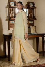 Load image into Gallery viewer, Sorbet Yellow  Layered Shirt,  Palazzo &amp; Stole

