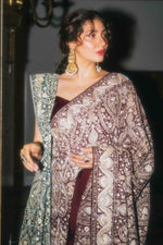 Load image into Gallery viewer, Wine &amp; Ivory Kashidakari Saree
