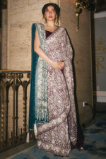 Load image into Gallery viewer, Wine &amp; Ivory Kashidakari Saree
