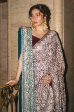 Load image into Gallery viewer, Wine &amp; Ivory Kashidakari Saree
