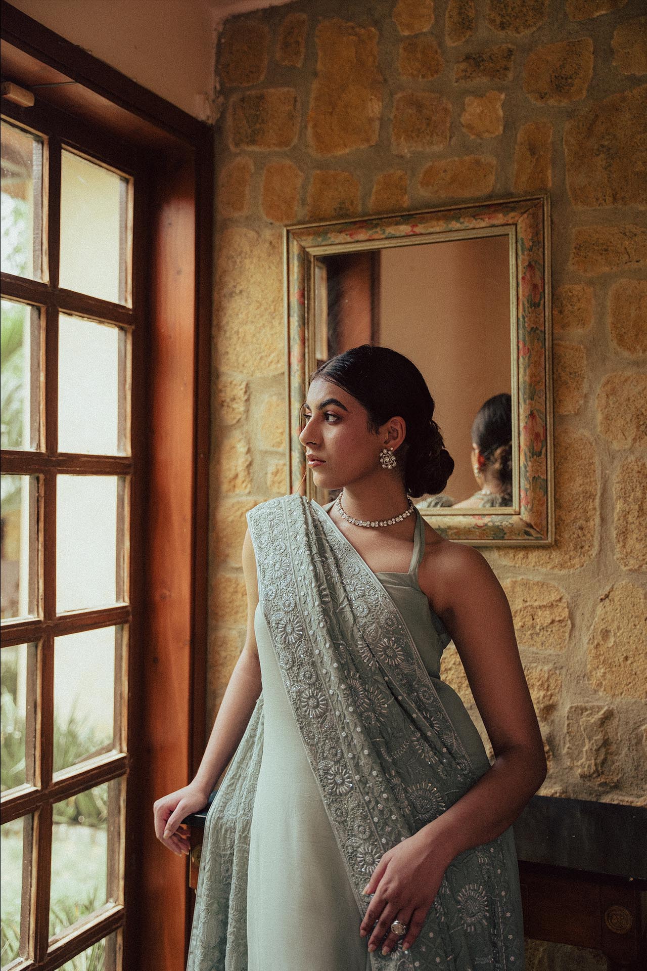 Mint Green Chikankari and Zardozi Dupatta