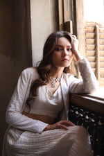 Load image into Gallery viewer, White Chikankari Jacket with Crushed Silk Pants
