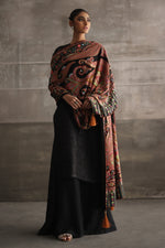 Load image into Gallery viewer, Aafrinish By Niazi Eshal Rahman Rizwan Ul Haq Black Kashidakari Shawl Featuring classic paisley patterns on a stunning black Chiffon base Pakistan Fashion
