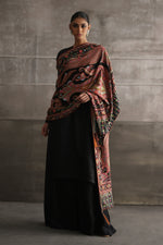 Load image into Gallery viewer, Aafrinish By Niazi Eshal Rahman Rizwan Ul Haq Black Kashidakari Shawl Featuring classic paisley patterns on a stunning black Chiffon base Pakistan Fashion
