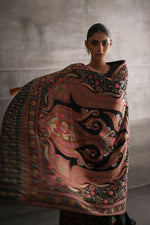 Load image into Gallery viewer, Aafrinish By Niazi Eshal Rahman Rizwan Ul Haq Black Kashidakari Shawl Featuring classic paisley patterns on a stunning black Chiffon base Pakistan Fashion
