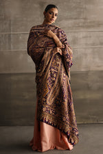Load image into Gallery viewer, Aafrinish By Niazi Rabita Ali Rizwan Ul Haq Purple Kashidakari Shawl hand embroidered resham threads in rich earthy tones on a regal purple chiffon base Pakistan Fashion
