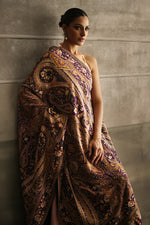 Load image into Gallery viewer, Aafrinish By Niazi Rabita Ali Rizwan Ul Haq Purple Kashidakari Shawl hand embroidered resham threads in rich earthy tones on a regal purple chiffon base Pakistan Fashion
