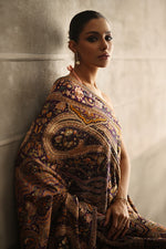 Load image into Gallery viewer, Aafrinish By Niazi Rabita Ali Rizwan Ul Haq Purple Kashidakari Shawl hand embroidered resham threads in rich earthy tones on a regal purple chiffon base Pakistan Fashion
